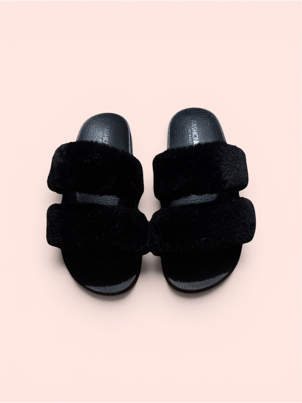 Fashion Nova Black Faux Fur Double Strap Slide Sandals